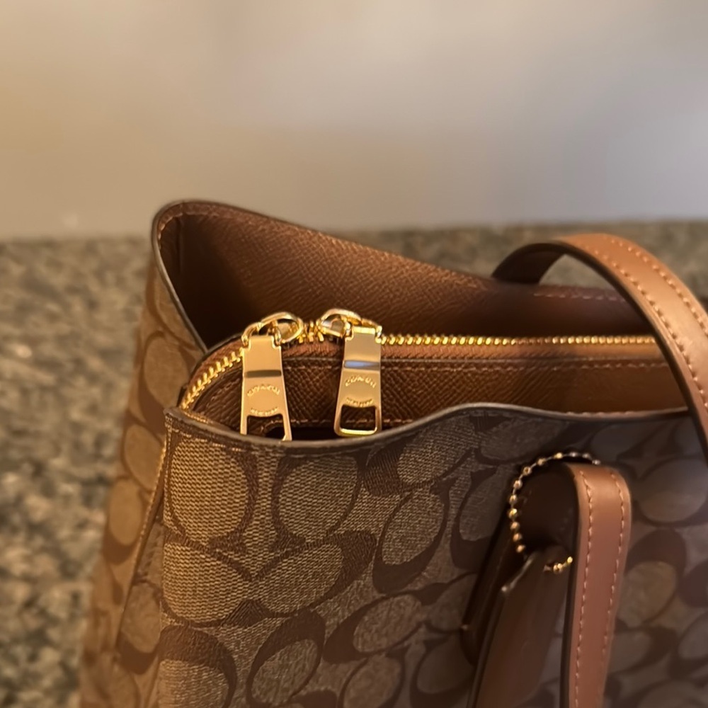 Coach large Avenue Brown coated canvas Monogram Tote Bag with Gold Hardware NWT - Picture 14 of 16